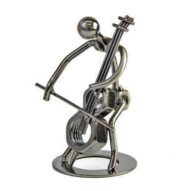 Handcrafted metal musician with cello figurine