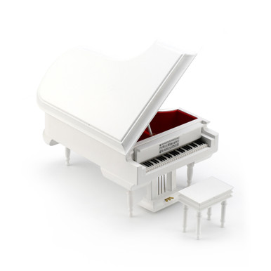 Sophisticated 18 Note Miniature Musical  White Grand Piano with Bench
