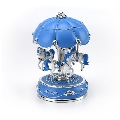 Exquisite Blue and Silver World's Fair Style Animated Musical Carousel