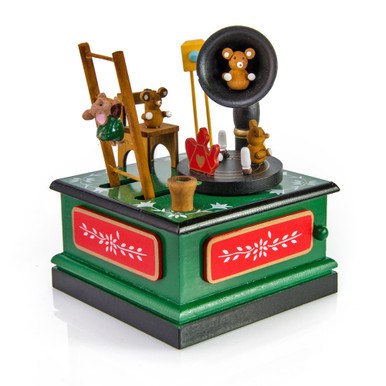 Animated Green with Red and White Musical Gramophone Mouse and Friends