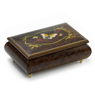 Gorgeous Graceful Butterfly with Ribbon Outline Wood Inlay Music Box