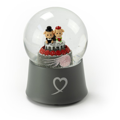 Adorable Little Piggys Wedding Couple on Cake 18 Note Musical Snow Globe