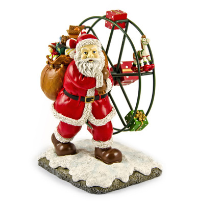 Joyful Animated Santa Clause with Toys and Ferris Wheel Musical Figurine