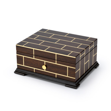 Brilliant Wood Tone Modern Masonry Design 50 Note Sankyo Music Box HUGE SPECIAL