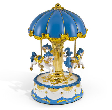 Dazzling Blue Canopy with Gold Accents Animated Musical Carousel Keepsake