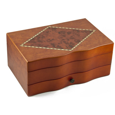 Incredible Spacious Curved Front Burl Top Jewelry Box with Mirror