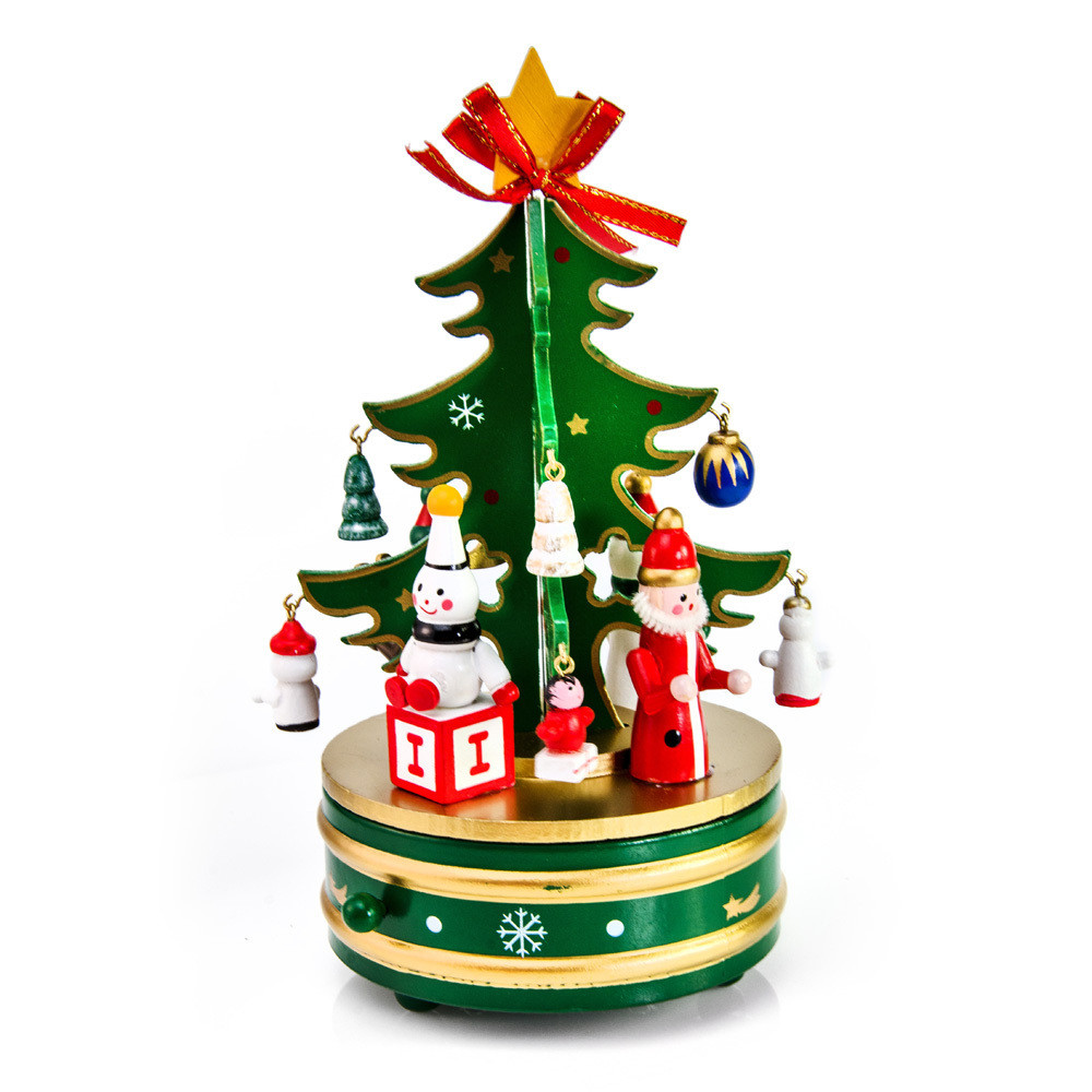 Image of Green and Gold Musical Christmas Tree on Rotating base