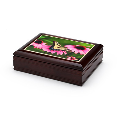 A Radiant Colorful Monarch Butterfly Tile Musical Jewelry Box