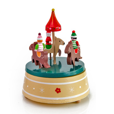 Kids Riding Reindeers Round and Round Musical Keepsake