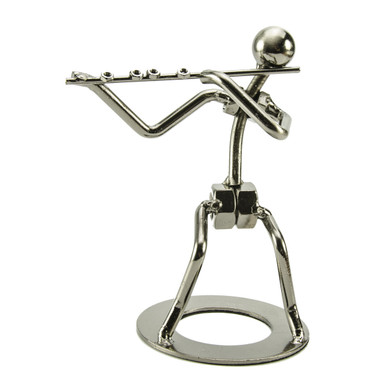 Handcrafted metal musician with flute figurine