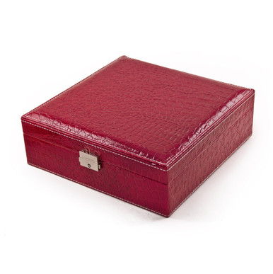 Sleek and Modern Table Top Red Croc Skin Faux Leather Jewelry Box