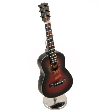 An Amazing Miniature Replica of A Dark Gradient Brown Steel-String Acoustic Guitar with Stand & Case