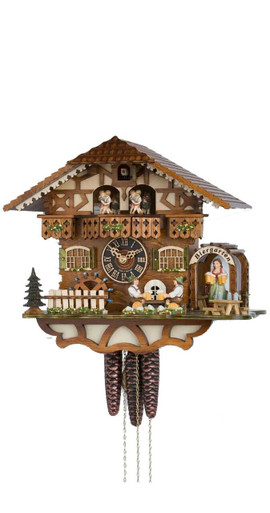 1 Day Musical Bavarian Chalet Cuckoo Clock with 2 Beer Drinkers In Biergarten By Hones