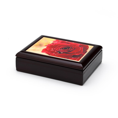 Romantic Red Rose with Water Beads Tile Musical Jewelry Box