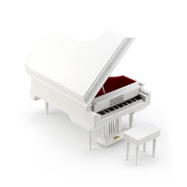 Sophisticated 23 Note Miniature Musical Hi-Gloss White Grand Piano with Bench