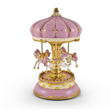 Exquisite Pink with Gold Accents Animated Carousel Horse