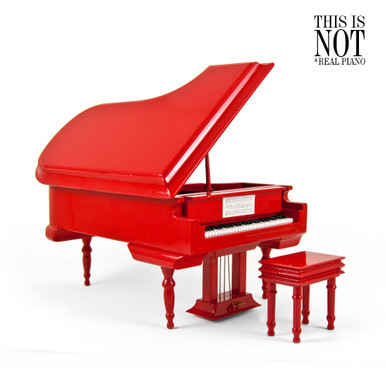 Miniature Musical Fire Engine Red Grand Piano with Bench