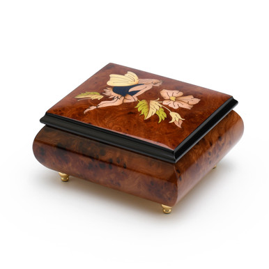 Enchanting 18 Note Fairy and Flower Wood Inlay Music Box