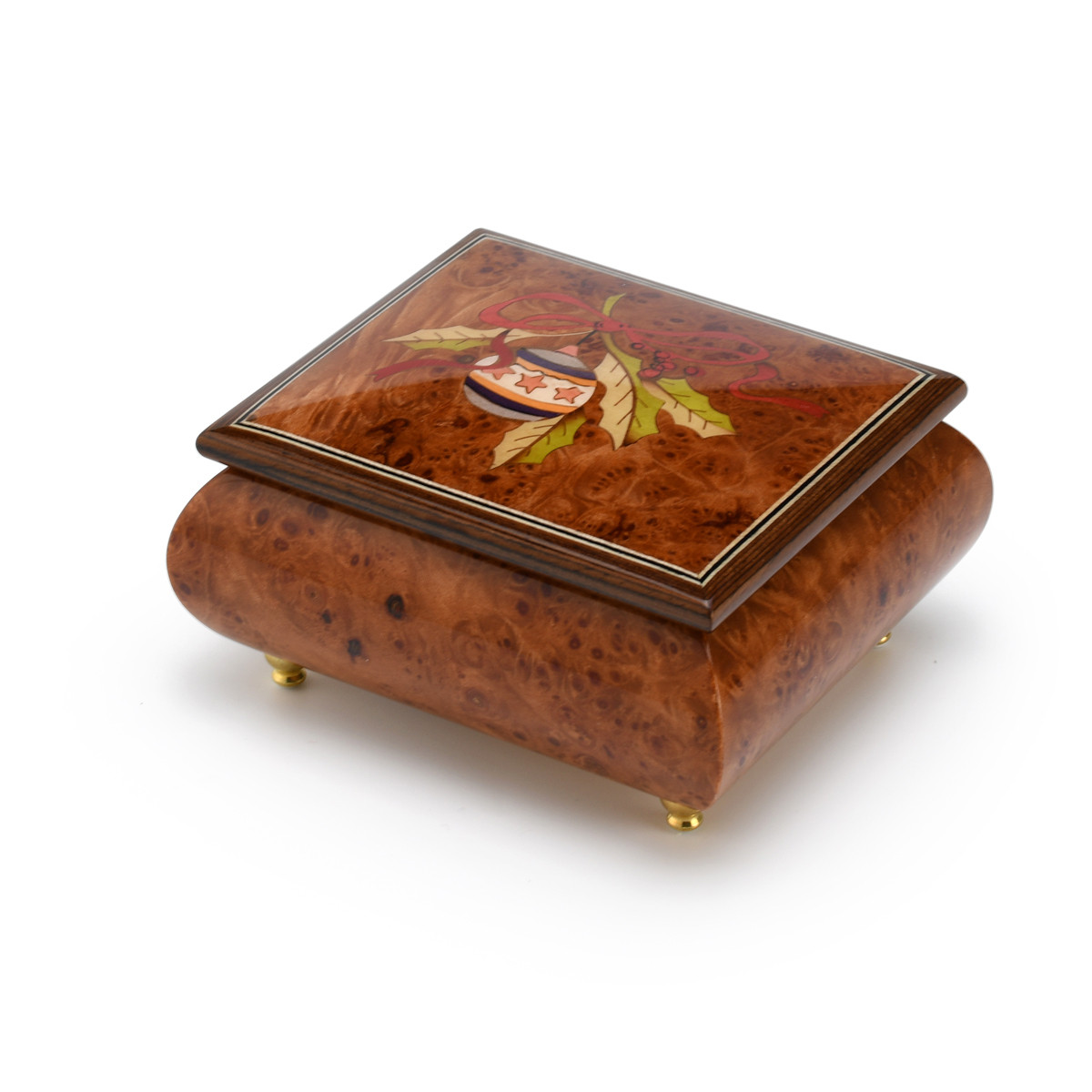 Image of Handcrafted 18 Note Sorrento Music Box with Christmas Ornament Wood Inlay