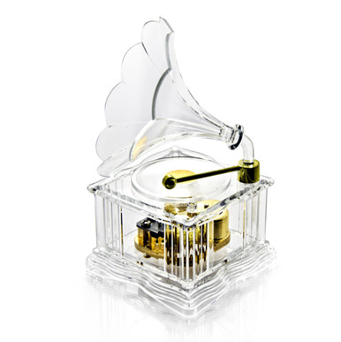 Gorgeous 18 Note Acrylic Miniature Phonograph / Gramophone with Gold Accents