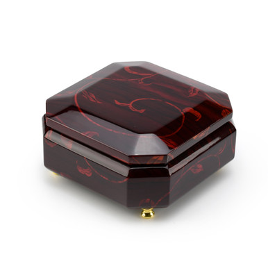 Artistic 18 Note Beveled Octagonal Music Jewelry Box with Floral Motifs