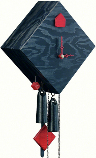 Modern VDS Certified Washed Black with Red Accents Romba Art Cuckoo Clock by Rombach and Haas Modern VDS Certified Washed Black with Red Accents Romba Art Cuckoo Clock by Rombach and Haas