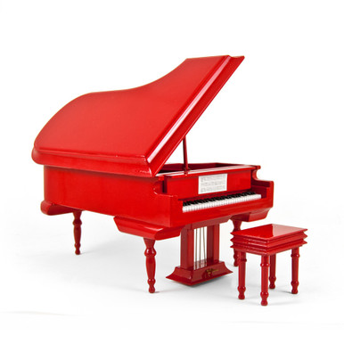 Sophisticated 23 Note Miniature Musical Matte Fire Engine Red Grand Piano with Bench