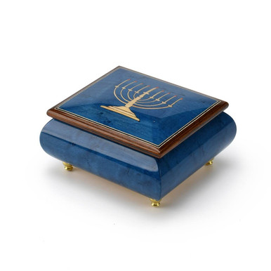 Handcrafted 18 Note Italian Dark Blue Menorah Music Box