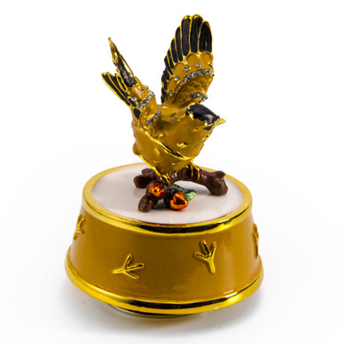 Jeweled Gold Finch Bird with Yellow and Gold Accents Rotating Musical Keepsake