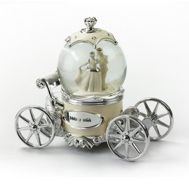 Romantic Pearl White, Ivory And Silver Fairy Tale Snow Globe Carriage