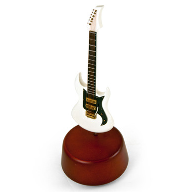 Incredible 18 Note Miniature White Electric Guitar with Rotating Musical Base