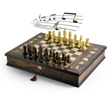 Handcrafted Italian 23 Note Musical Tabletop Chessboard in Walnut Finish