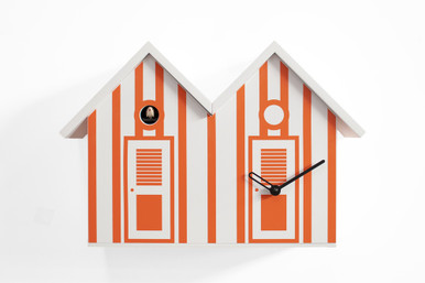 Vibrant White and Orange Striped Modern Cuckoo Clock - Bagni Nettuno Double by Progetti