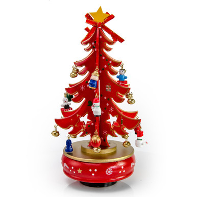 Fire Engine Red and Gold Musical DIY Christmas Tree on Rotating Base