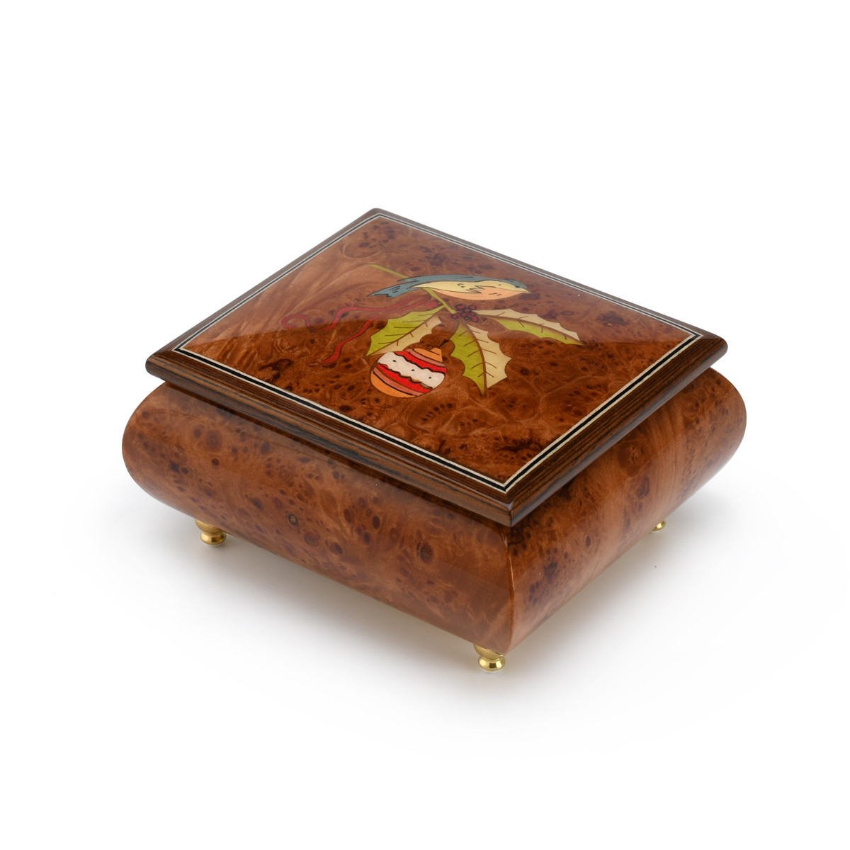 Image of Handcrafted Italian 18 Note Sorrento Music Box with Christmas Bird Inlay