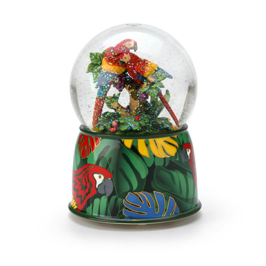 A Precious Parrot Couple Hugging Snowglobe / Waterglobe with 18 Note Movement