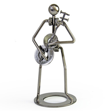 Handcrafted metal musician with guitar figurine