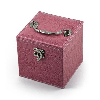 Space Efficient Pink Croc Skin Faux Leather Gothic Jewelry Box