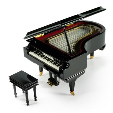 Amazing 18-Note Miniature Musical Hi-Gloss Black Grand Piano Music Box