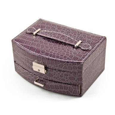 Elegant Curved Front Lavender Croc Skin Faux Leather Jewelry Box