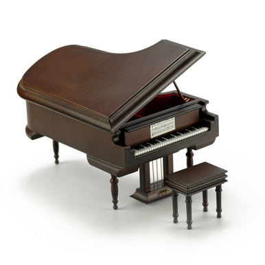 Sophisticated 30 Note Miniature Musical Matte Brown Grand Piano with Bench