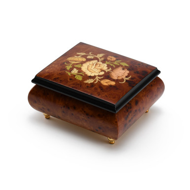 Charming 18 Note Floral Wood Inlay Finish Musical Jewelry Box