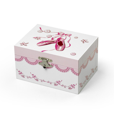 White and Pink Ballet and Ribbons Spinning Ballerina Musical Jewelry Box Clarice by Mele & Co.