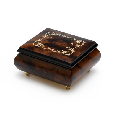 Classic Walnut Stain 18 Note Arabesque Wood Inlay Music Box