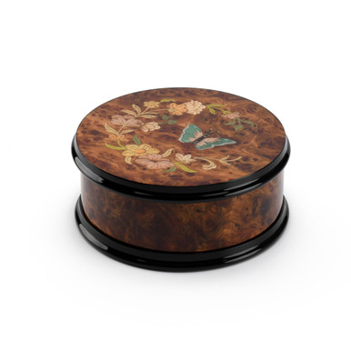 Gorgeous Handcrafted Round Butterfly and Floral Music Jewelry Box