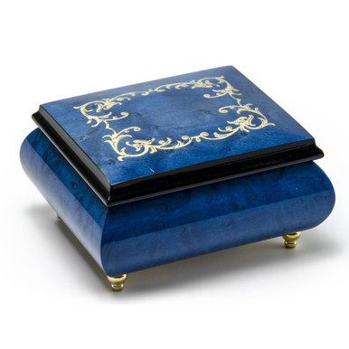 Classic Royal Blue 18 Note Arabesque Wood Inlay Music Box