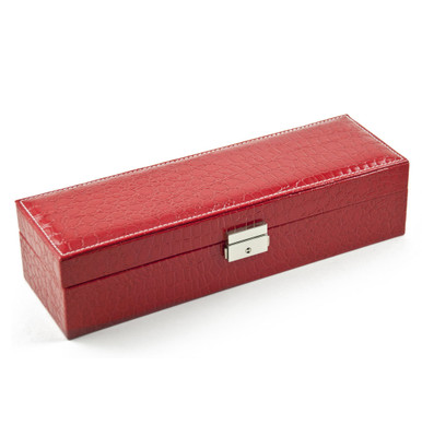 Modern Red Croc Skin Faux Leather Panel Rectangular Watch Box