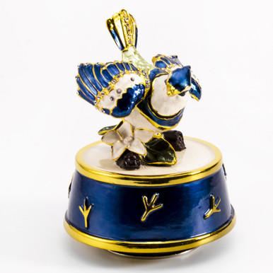 Jeweled Blue Jay Bird with Blue and Gold Accents Rotating Musical Keepsake