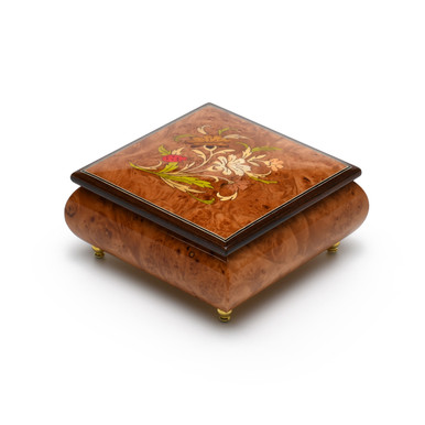 Floral Arrangement with Lady Bug Wood Inlay 30 Note Musical Jewelry Box