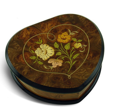 Simply Elegant and Expressive 23 Note Heart Shaped Floral Wood Inlay Musical Jewelry Box